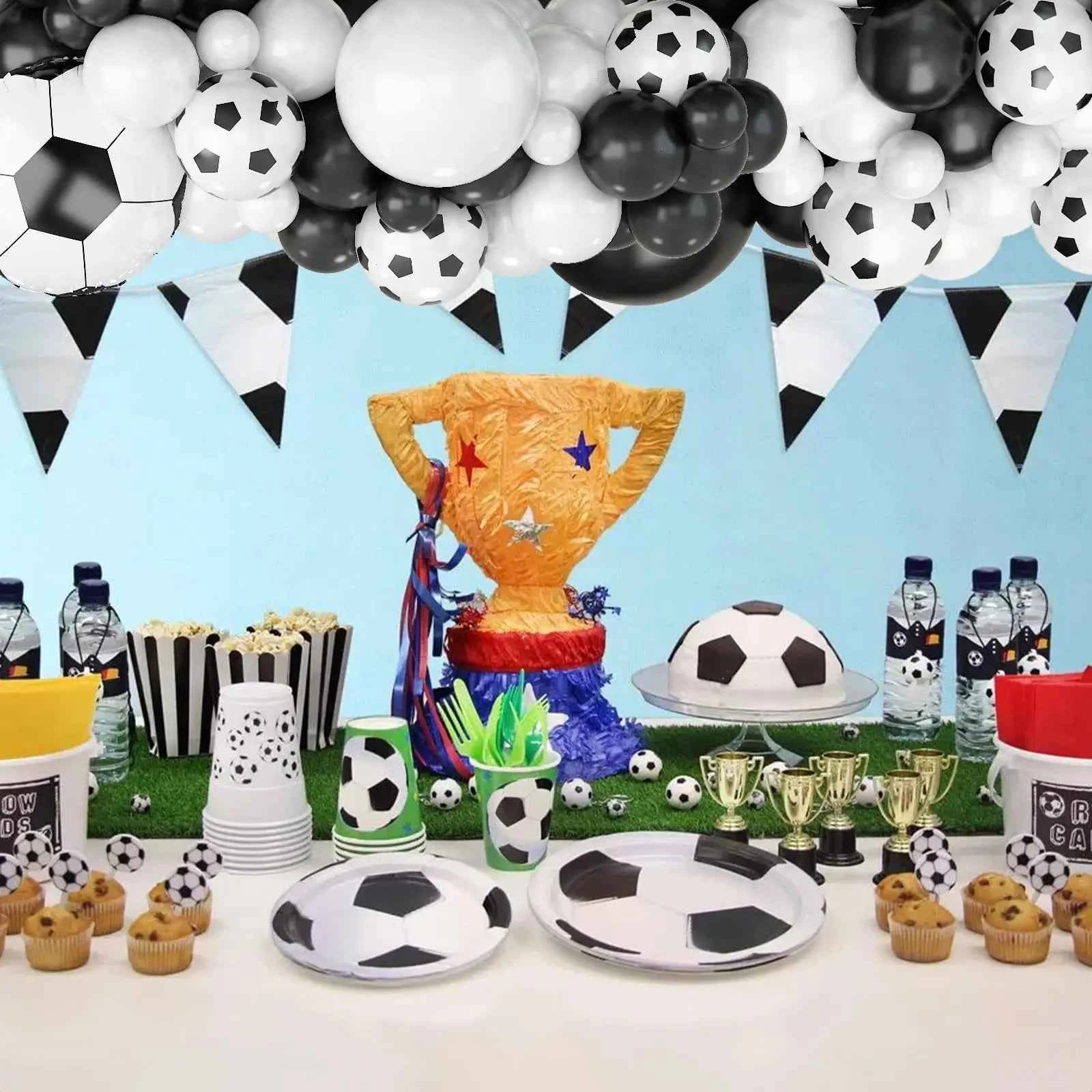Football Theme Party Balloons Garland Arch Kit Black White 4D Soccer Ball Foil Balloon for Boy's Birthday  Party Decoration