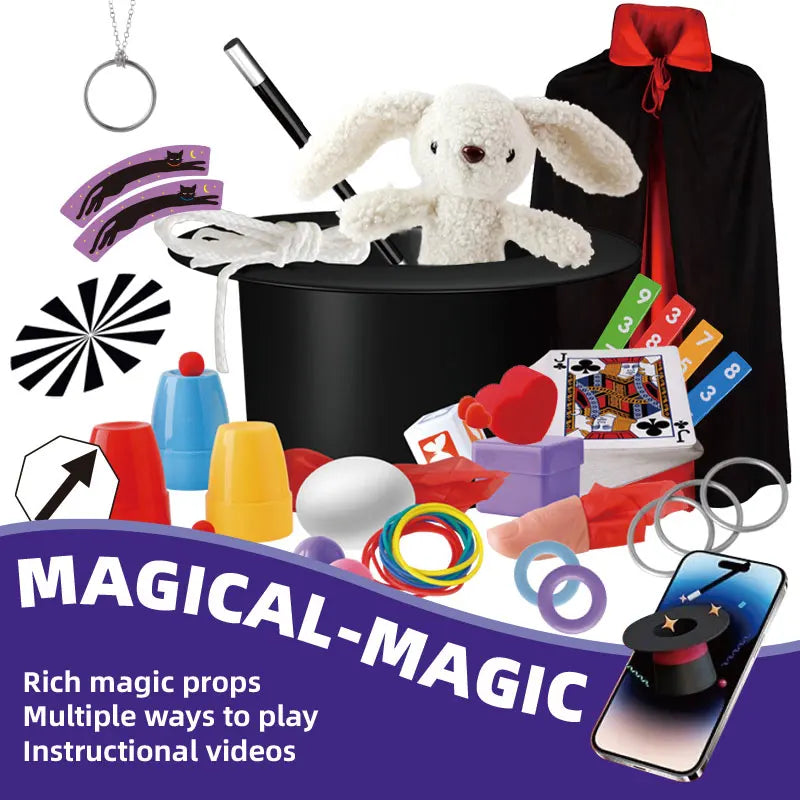 Children's Magician Cosplay Set with Magic Hats Sticks Versatile Cards Props Poker for Birthday Performance And Halloween