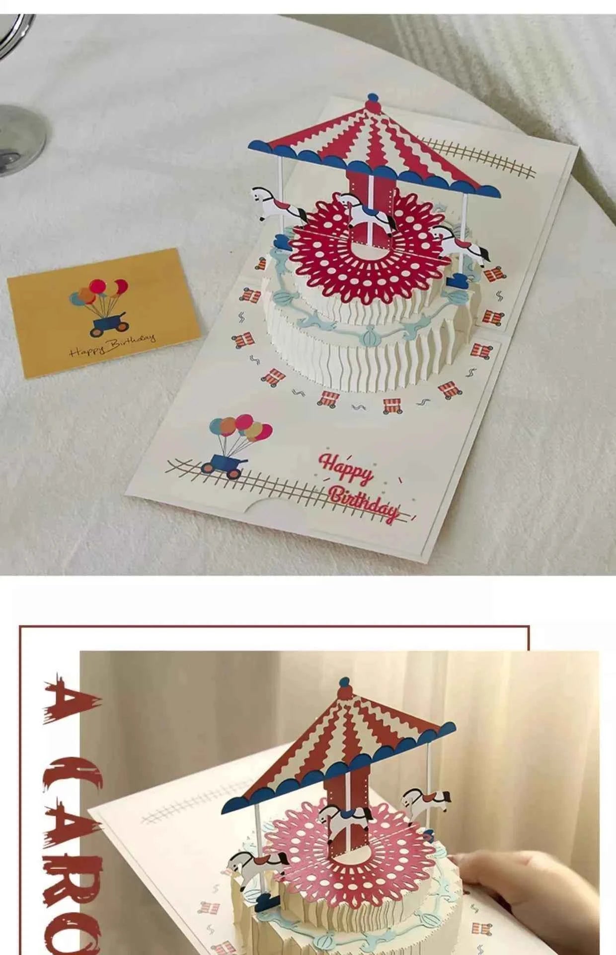 Happy Birthday Greeting Cards 3D Pop Up Card Birthday Cake Greeting Cards with Envelope Birthday Gifts to Family Friends Lovers