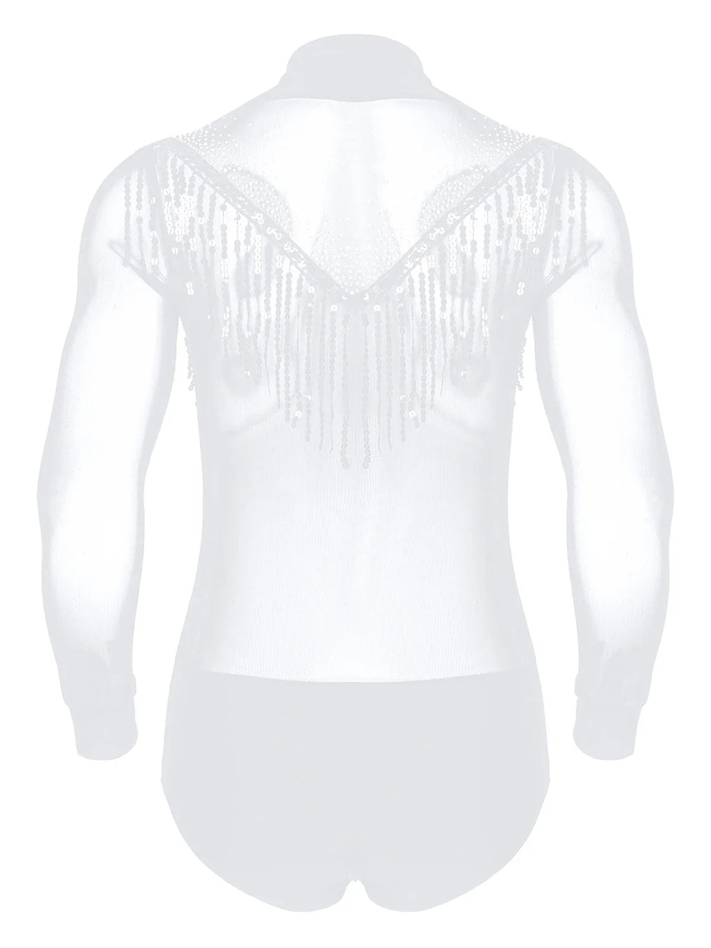 Men's Latin Salsa Sequin Tassel & Rhinestone V-Neck Performance Leotard Bodysuit