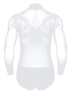 Men's Latin Salsa Sequin Tassel & Rhinestone V-Neck Performance Leotard Bodysuit