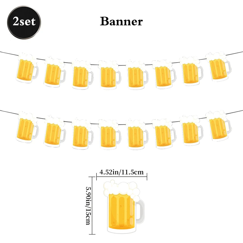 Beer Theme Happy Birthday Banner Adult Mens Party Decorations Cheers Paper Garland Oktoberfest Bunting Bar Pub Event Decor Setup
