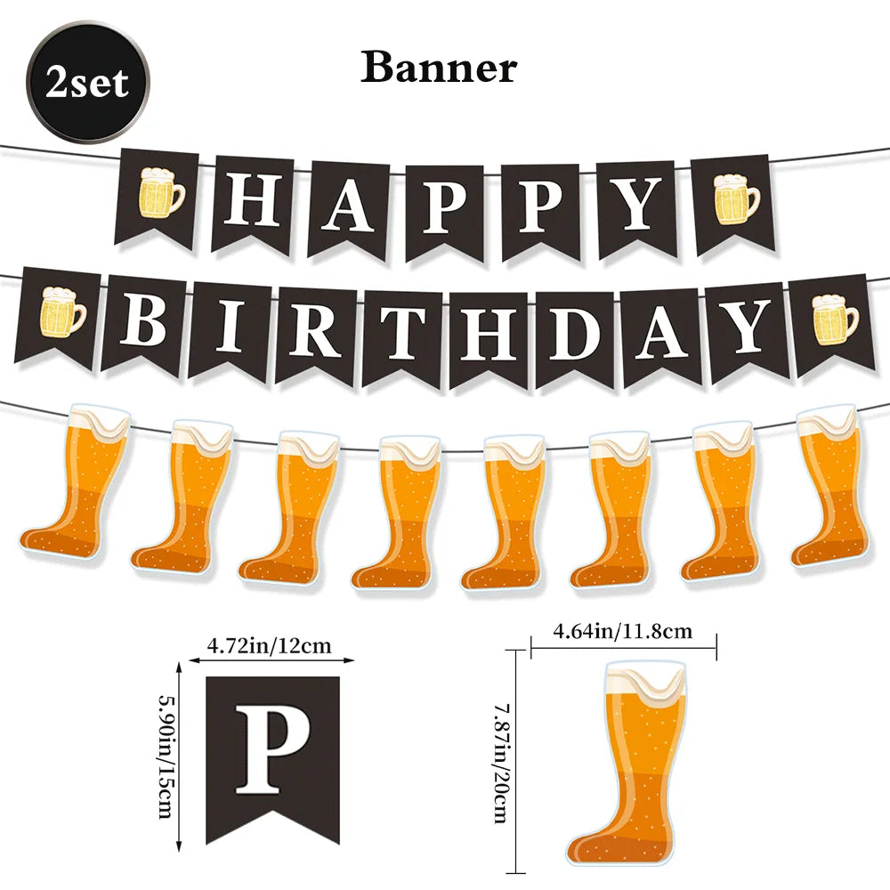 Beer Theme Happy Birthday Banner Adult Mens Party Decorations Cheers Paper Garland Oktoberfest Bunting Bar Pub Event Decor Setup