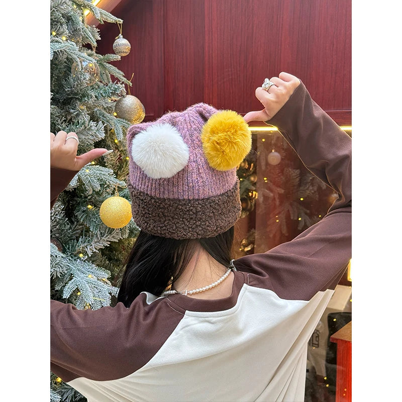 ELFSACK Cute Clown Colorful Pom Pom Warm Knit Beanie For Women - Big Tim's Magic Emporium