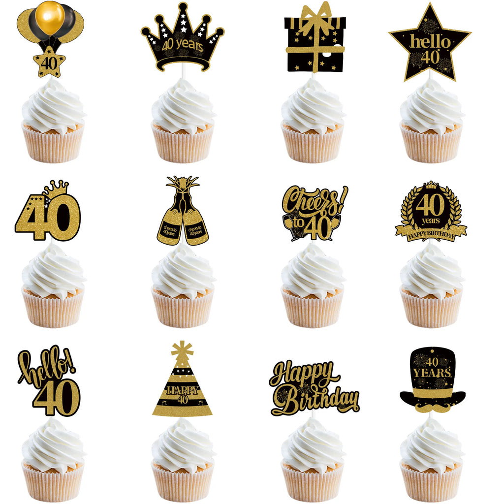 30th 40th 50th 60th Birthday Party Cake Toppers Black Gold Birthday Party Cake Decoration 18 30 40 50 60 Year Birthday Supplies