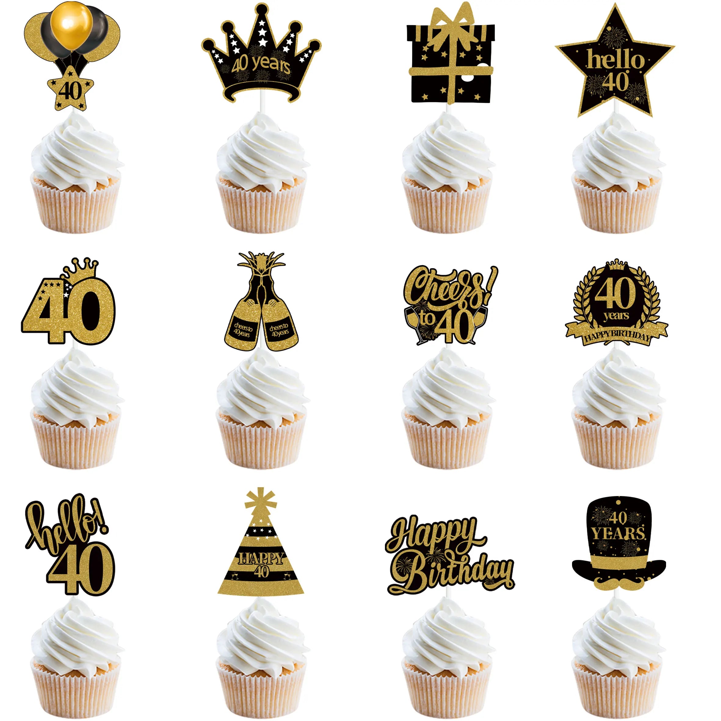 30th 40th 50th 60th Birthday Party Cake Toppers Black Gold Birthday Party Cake Decoration 18 30 40 50 60 Year Birthday Supplies