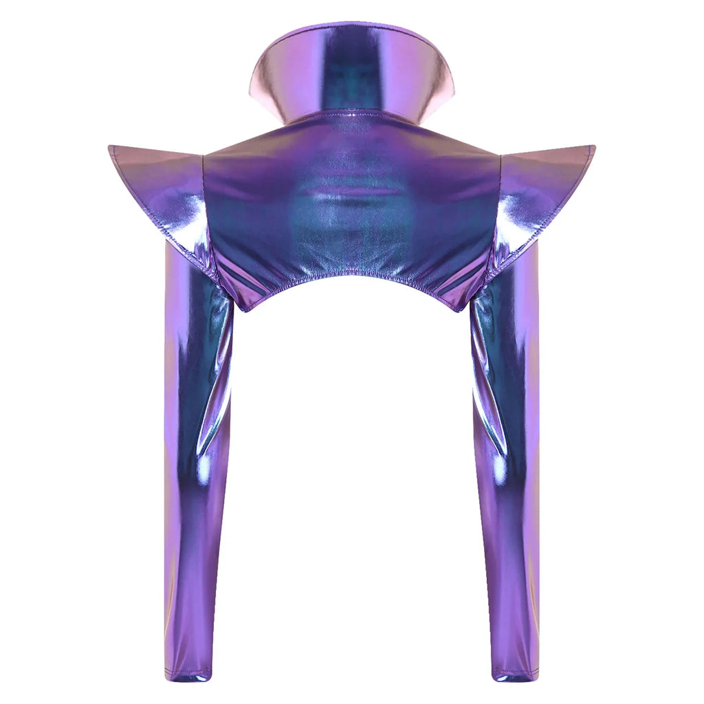 Metallic Shoulder Armor Shrug Crop Top & Sleeves Futuristic Pauldron Stage Costume