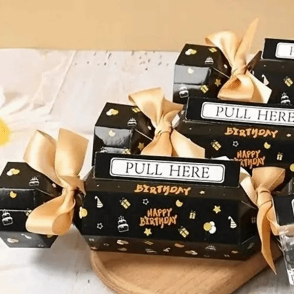 Party Gifts Candy Shape Birthday Money Box Black Gold Paper Money Gift Box Funny with Bags Pull Money Box Birthday Party