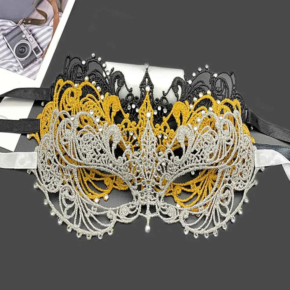 Makeup Ball Hollow Lace Face Mask With Ribbon Princess Masquerad Cosplay Prom Props Costume Female Sexy Diamonds Eye Mask