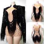 Rhinestone Tassel Fringe Jacket And Dress Costume Set