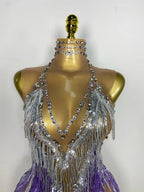 Sparkly Rhinestone & Tassel Fringe Latin Dance Mini Dress Stage Costume