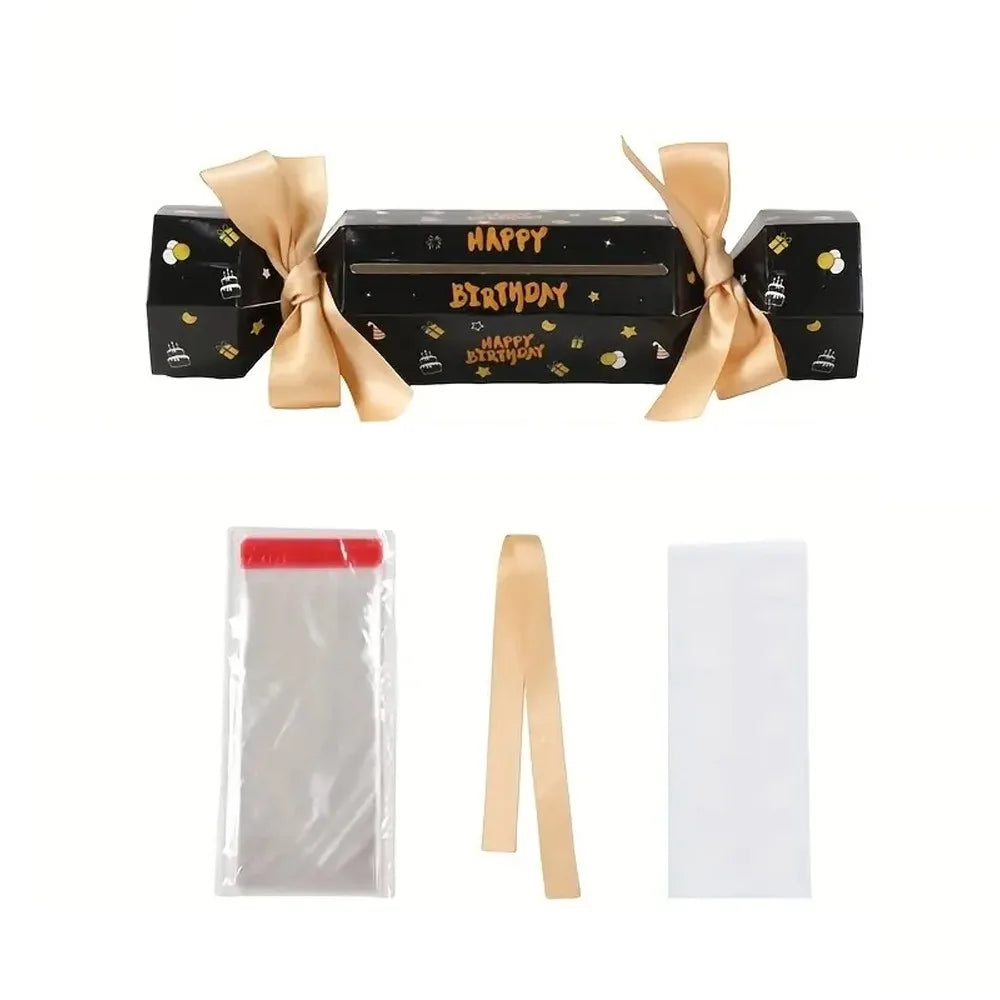 Party Gifts Candy Shape Birthday Money Box Black Gold Paper Money Gift Box Funny with Bags Pull Money Box Birthday Party