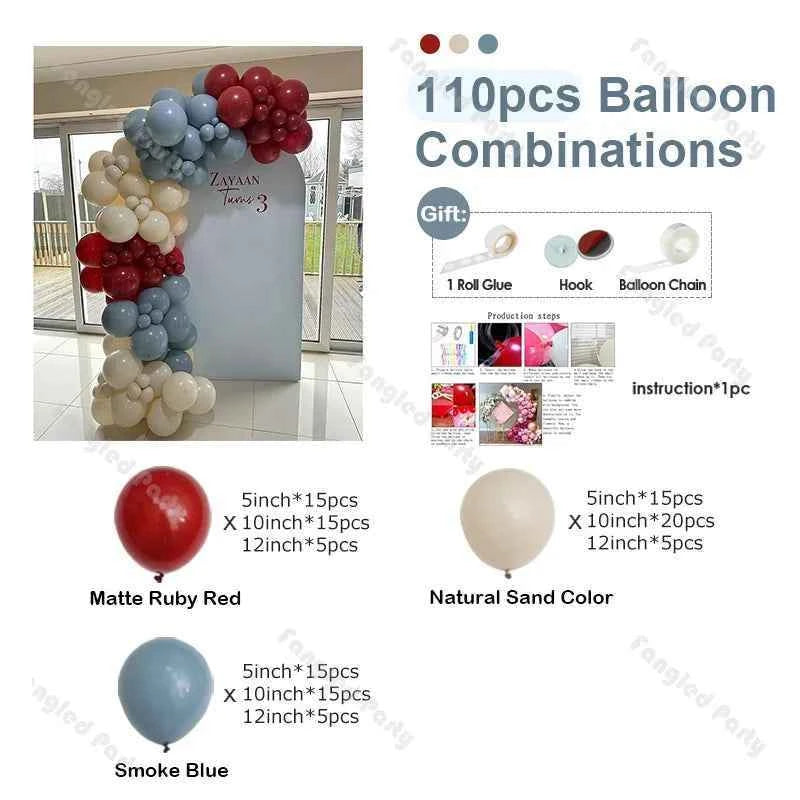 110pcs Baby Shower Balloon Garland Red Sand Blue Boho Ballons Happy Birthday Gender Reveal Decoration Anniversary Party Supplies