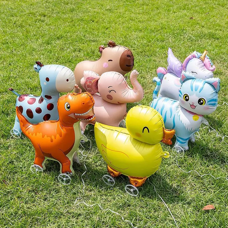 For Kids Birthday Party Decoration Baby Shower 4D Cartoon Foil Balloons Elephant Stand Walking Balloon With Wheel