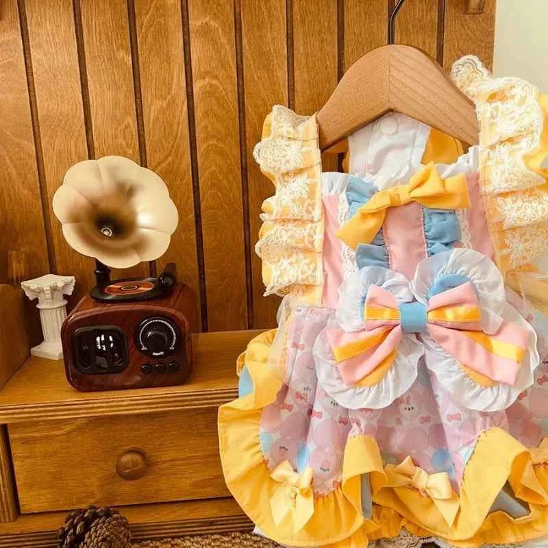 Pet Lolita Cosplay Costume Cute Princess Dress Cute Light Bow Tie Clothes Animals Role Play Outfit for Dogs Cat Holiday Party