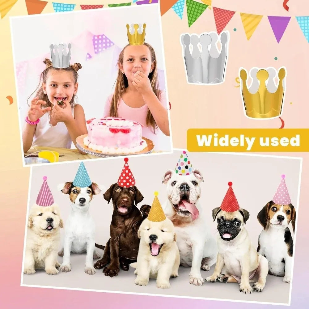 Polka Dot Birthday Party Hats with Pom Poms Paper Party Cone Hats Colorful DIY Handmade Baby Birthday Headband Boy Girl Gifts - Big Tim's Magic Emporium