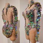 Vintage-Inspired Sequins AB Rhinestones Leotard Costume