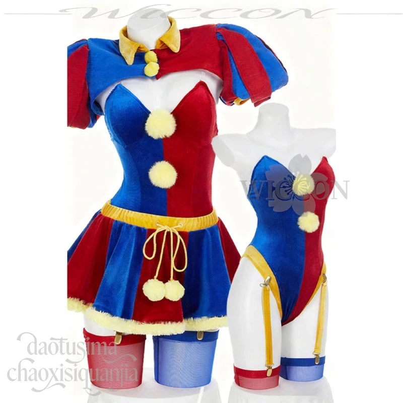Jirai Kei Clown Girl Cosplay Costume | Red & Blue Mini Dress Complete Set - Big Tim's Magic Emporium