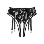 High-Waist Patent Leather Crotchless Thong & Garter Clip Lingerie