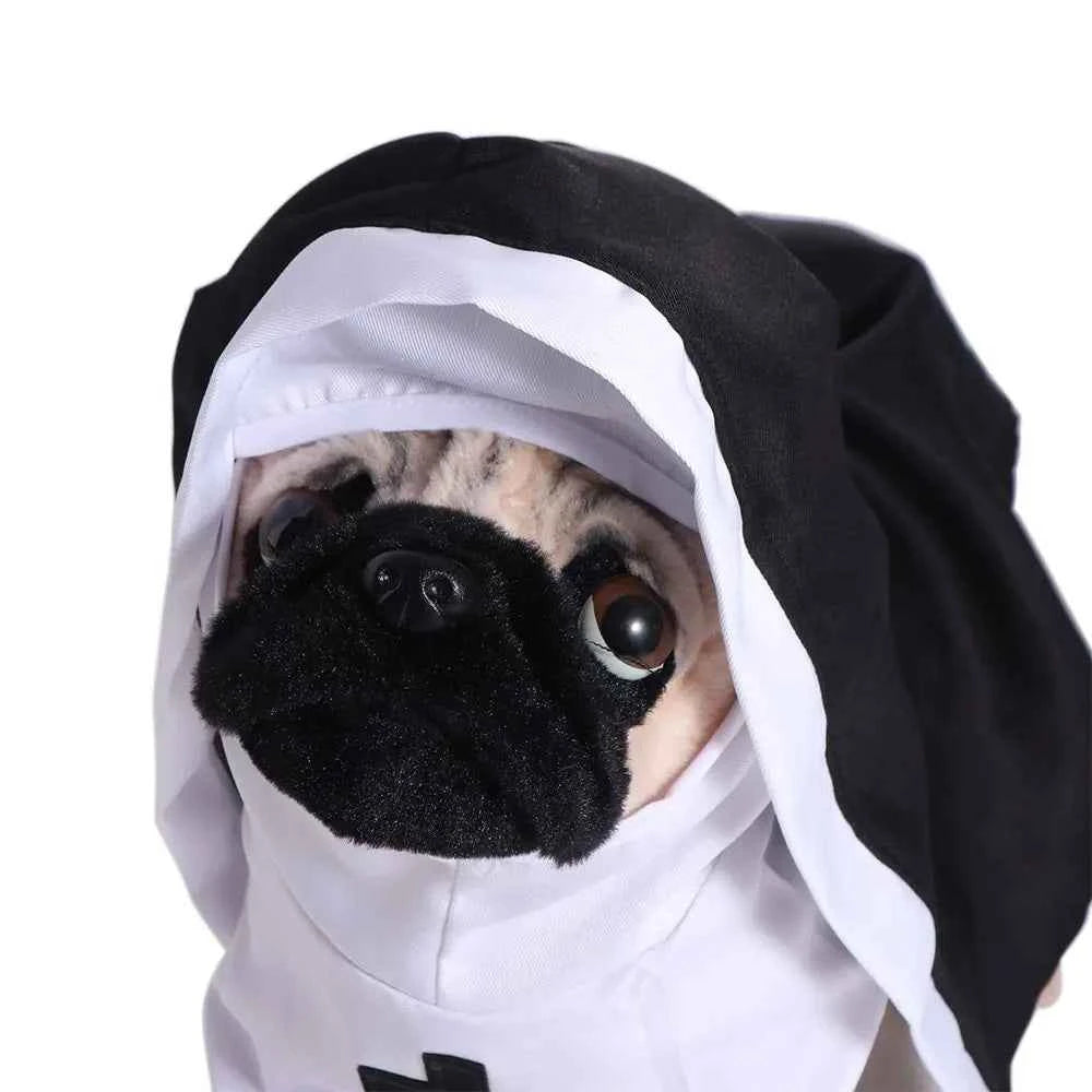 Cat Puppy Pet Nun Cloak Role Play Soft Pet Cat Halloween Costumes Black/white Breathable Cat Cosplay Costume Sets Cosplay Dress