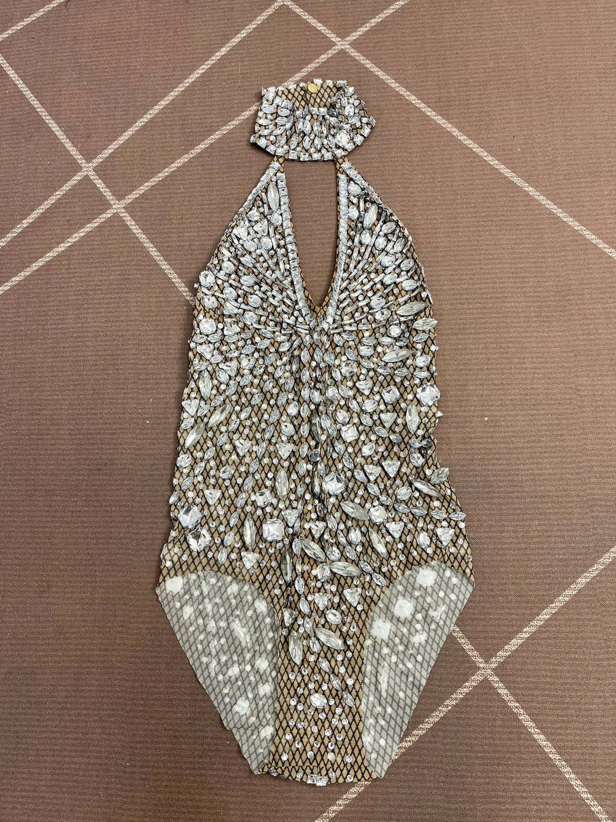 Silver Rhinestone High-Cut Backless Stage Bodysuit Dance Performance Leotard