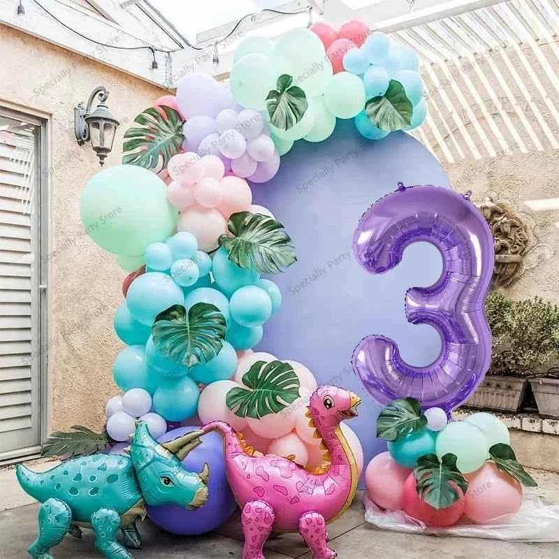 91pcs/Set Dinosaur Arch Garland Kit Animal Foil Balloon Childrens Birthday Party Decoration Supplies Air Globos Kids Toys Ball