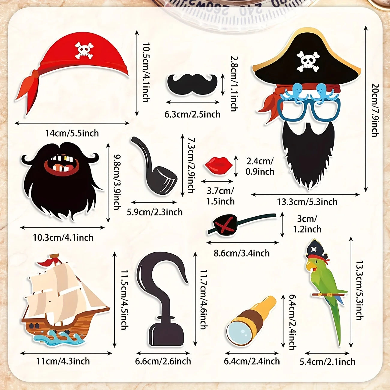 Pirate Party Supplies,Pirate Photo Booth Props Birthday Advanture Caribbean Ideals Skull Treatures Pirate Hat Patches Swords - Big Tim's Magic Emporium