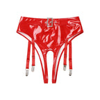 High-Waist Patent Leather Crotchless Thong & Garter Clip Lingerie