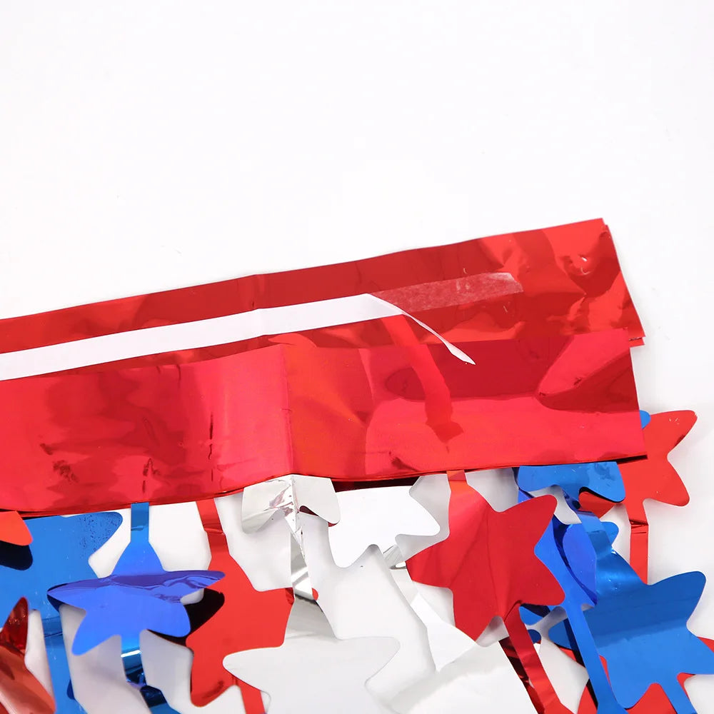 4th of July Decorations Red White Blue Star Tinsel Foil Fringe Curtains Independence Day Photo Booth Backdrop Patriotic Party