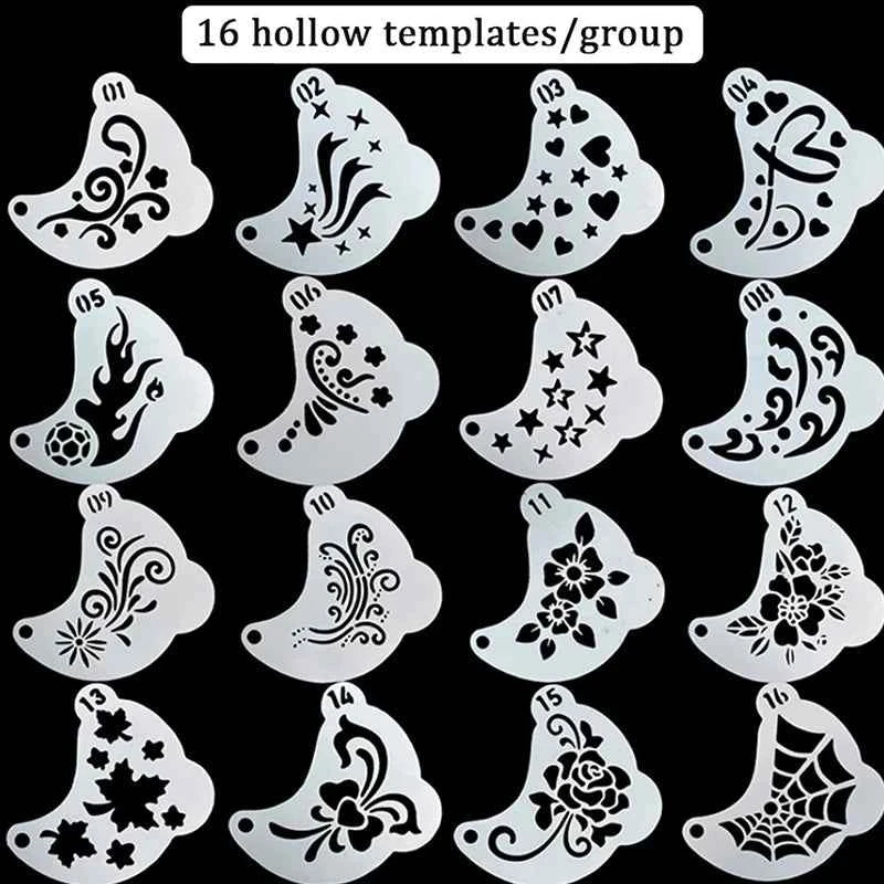 16Pcs Reusable Face Paint Stencils, DIY Body Art & Eyebrow Templates for Kids, Washable & Safe for Parties and Crafts