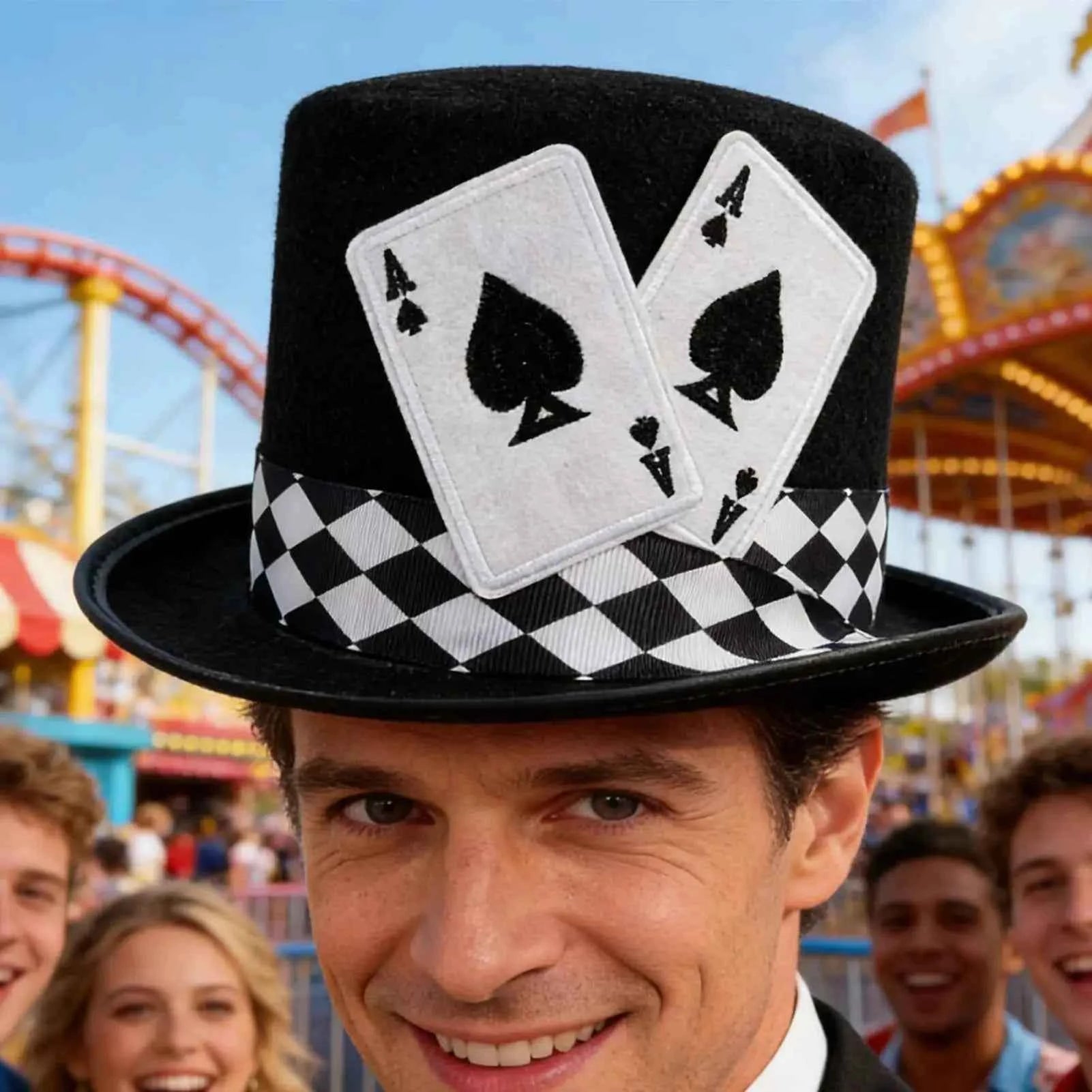 Magician Top Hat Poker Card Pattern Novelty Felt Top Hat for Amateur Hobbyists Theater Teachers Party Planners Cosplayers