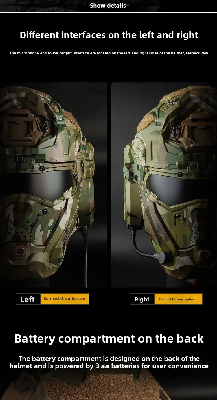 Full Face Helmet with Built-in HD Earphone, Flip-Up Mask & Anti-Fog Fan, Replaceable Lens & NVG Mount for Game/Role-Play/Riding - Big Tim's Magic Emporium