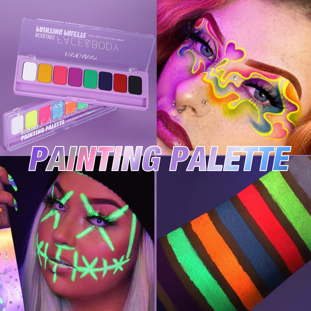 8 Color Face Body Paint Palette Water Soluble Fluorescent UV Makeup Halloween Party Cosmetics Fancy Dress Beauty