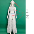White Faux Fur Halter Top, Flare Chaps Pants, Long Gloves & Hat 4-Piece Stage Dance Costume Set