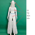 White Faux Fur Halter Top, Flare Chaps Pants, Long Gloves & Hat 4-Piece Stage Dance Costume Set