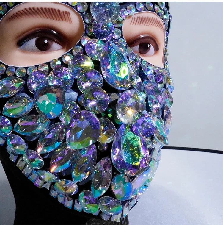 Super Shiny Rhinestone Full Face Headwear Mask