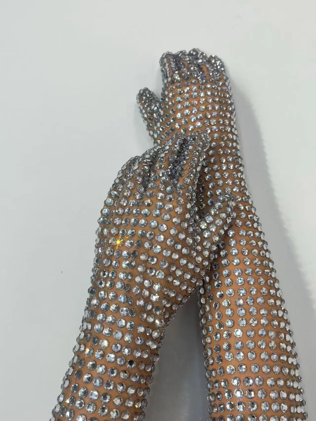 Luxury Full Rhinestones Mesh Long Gloves Women Singer Stage Performance Accessories Celebrity Prom Red Carpet Crystal Mittens
