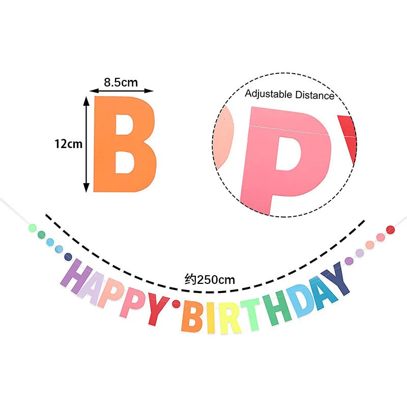 Rainbow Color Happy Birthday Banner Paper Garland Kids 1st Birthday Party Hanging Flags Decoration Rainbow Theme Party Supplies