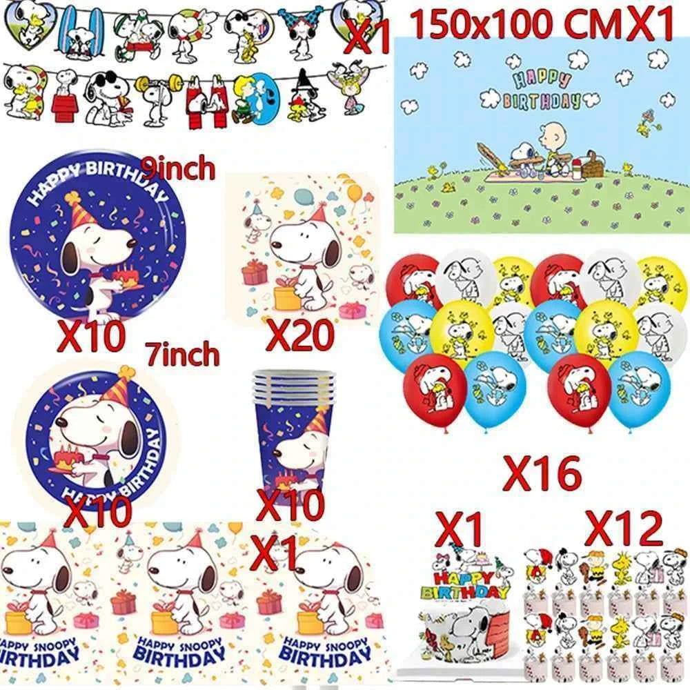 Cartoon Snoopys Birthday Decoration Set Banners Cake Toppers Balloons Backdrops Kids Birthday Gifts Baby Shower Party Supplies