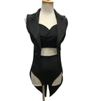 Female Jazz Dance Team Costume Black Yellow Bikini Tailcoat 3 Pieces Set Women Singer Nightclub Sexy Stage Wear Cosplay Outfits