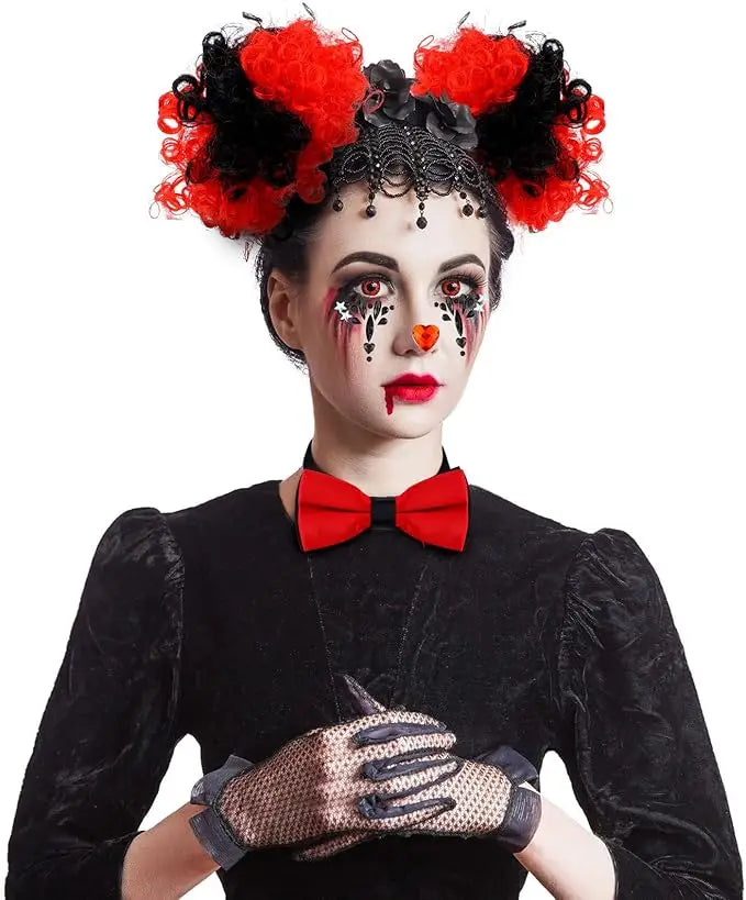Women Halloween Clown Accessories Rainbow Wig Hair Clip On Puff Buns Clown Bowtie Party Halloween Ball Party Cosplay Costume - Big Tim's Magic Emporium