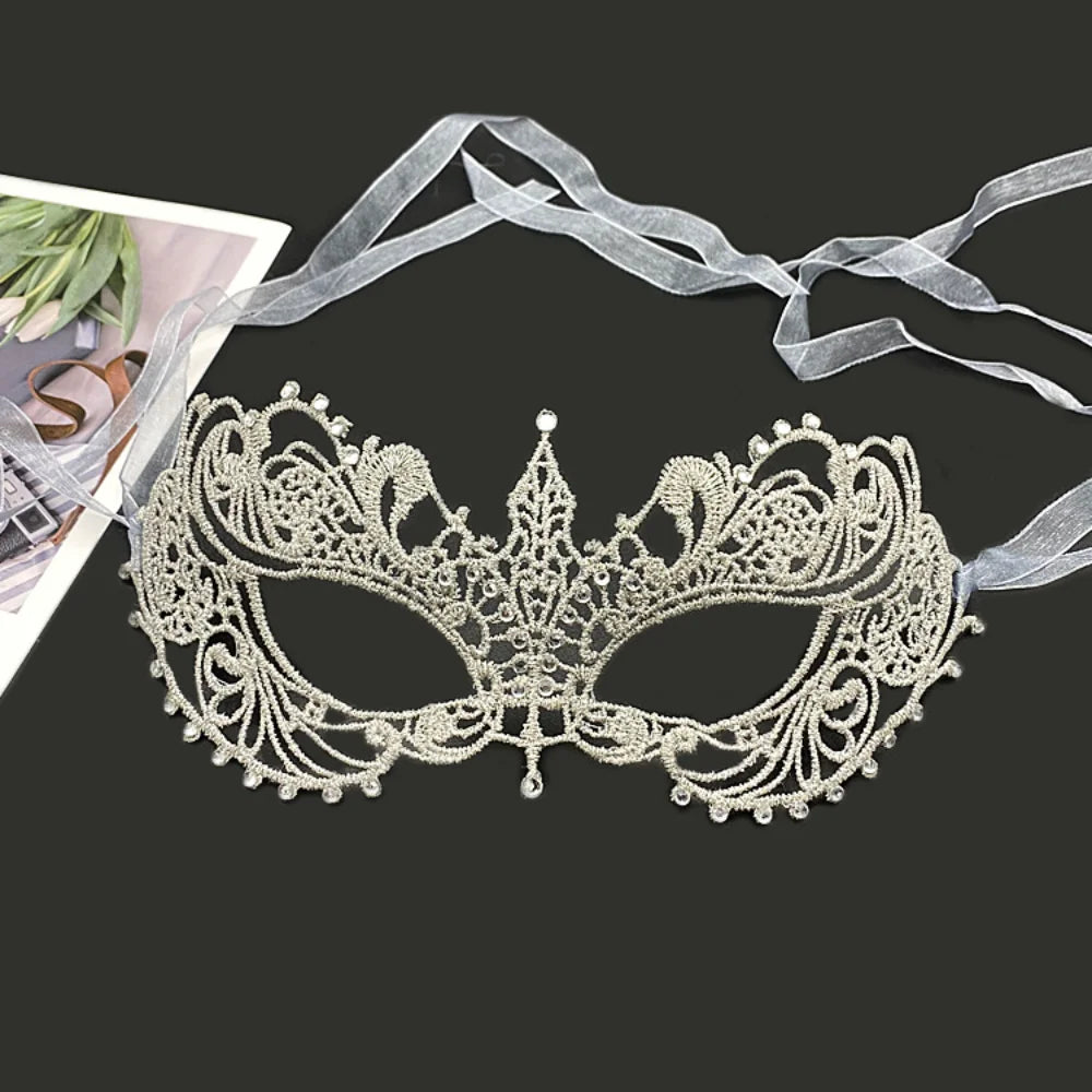 Makeup Ball Hollow Lace Face Mask With Ribbon Princess Masquerad Cosplay Prom Props Costume Female Sexy Diamonds Eye Mask