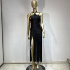 Double-Layer Fringe Bandage Ankle-Length Evening Gown & Gala Dress