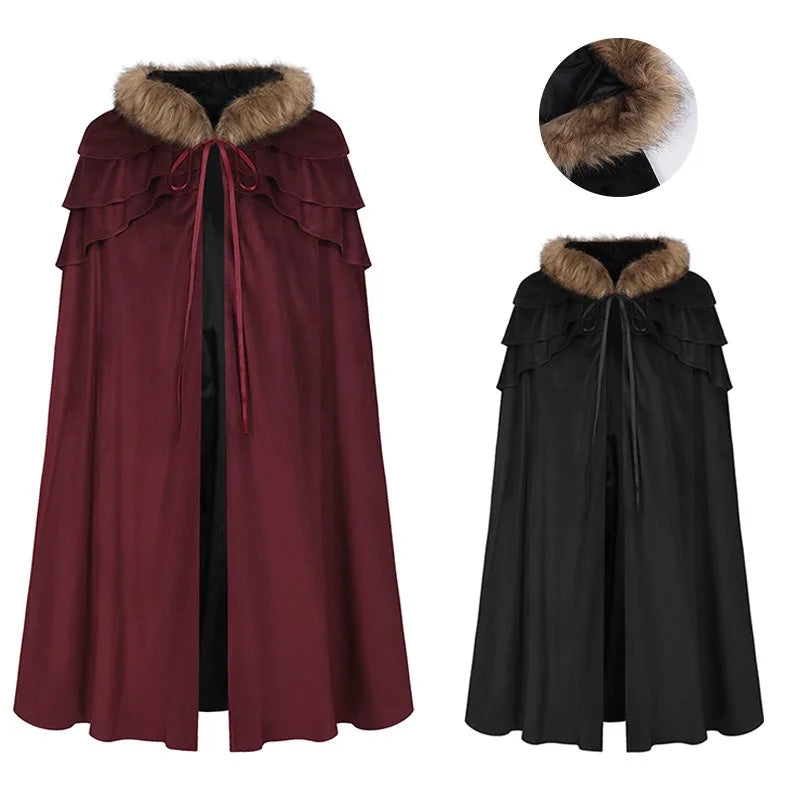 Halloween Unisex Dark Gothic Cloak Coat Cape Hooded Shawl Wizard Priest Robe - Big Tim's Magic Emporium