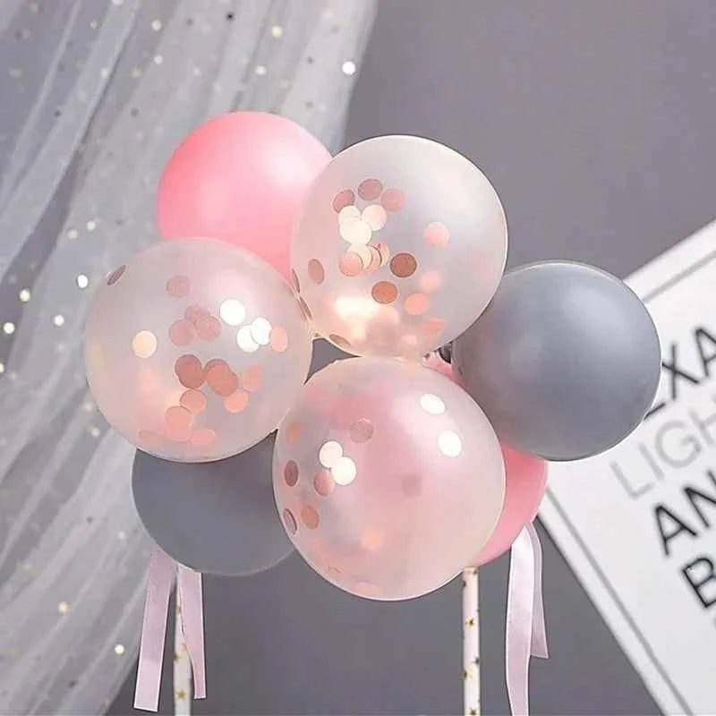 10pcs 5 Inch Balloon Cake Topper Confetti Balloon Birthday Party Dessert Decoration Baby Shower Wedding Decor Cake Supplies