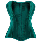 Green Velvet Overbust Corset Top Side Zipper Lace-Up Boned Bustier Top
