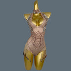 Sparkly Rhinestone Bodycon Performance Bodysuit Stage Costume Leotard