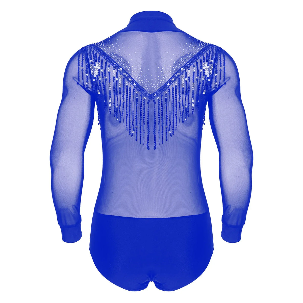 Men's Latin Salsa Sequin Tassel & Rhinestone V-Neck Performance Leotard Bodysuit