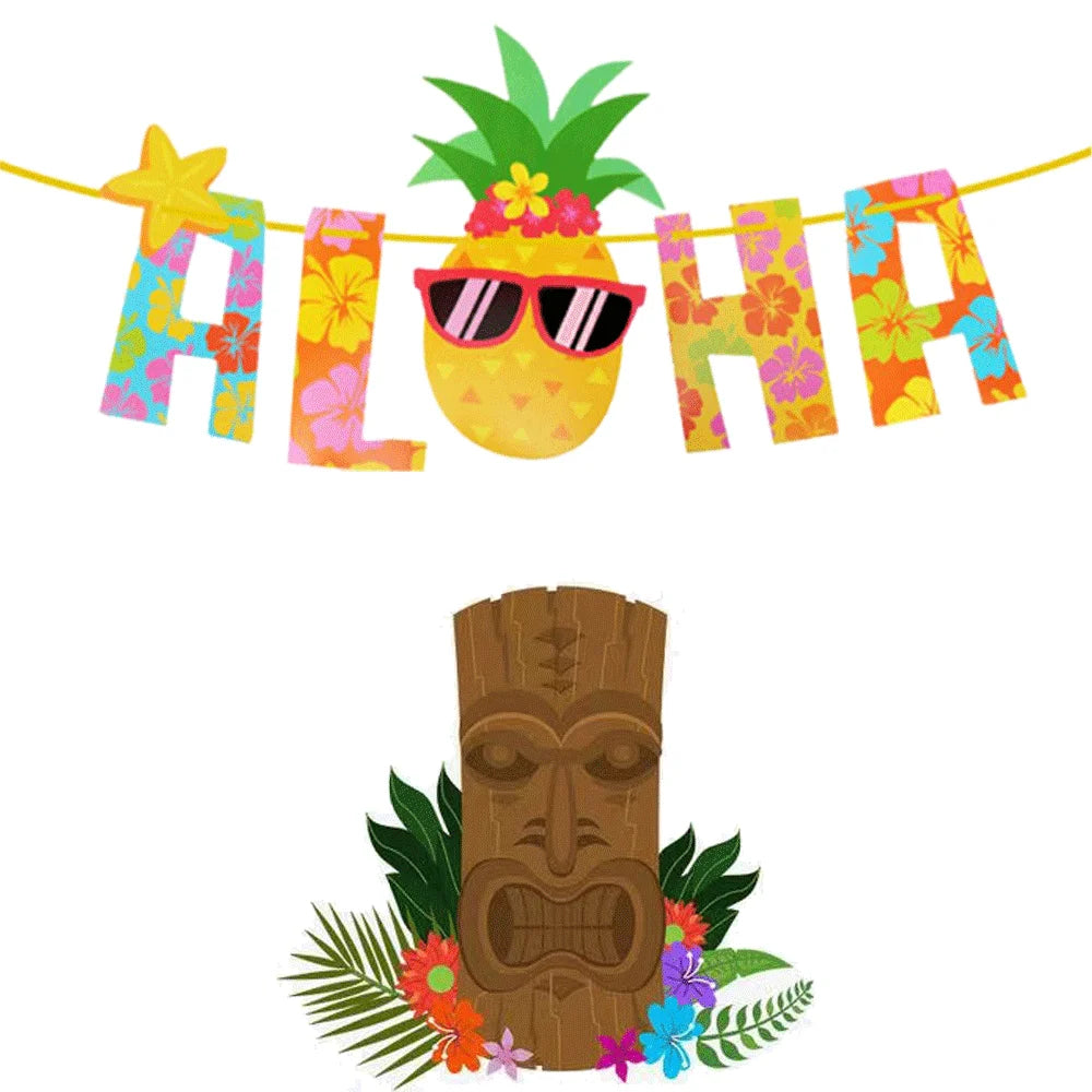 1Set Hawaiian Party Luau Aloha Party Flagbanner Pineapple Banquet Seaside Birthday Party Banner Summer Tropical Party Decoration - Big Tim's Magic Emporium