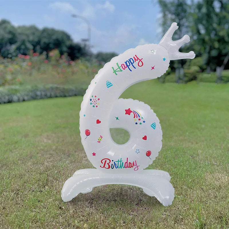 Birthday Digital Balloon White Standing 32 inch Happy Birthday Printed Aluminum Film Birthday Party Crown Balloon